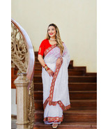 PUREPLE COLOUR CHICKENKARI STYLE ZAL EMBROIDERY WORK TRADITIONAL SAREE W... - $110.00