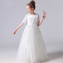 White Tulle First Communion Girl Dresses Junior Bridesmaid Dress Sparkly Kids Pr - £134.54 GBP
