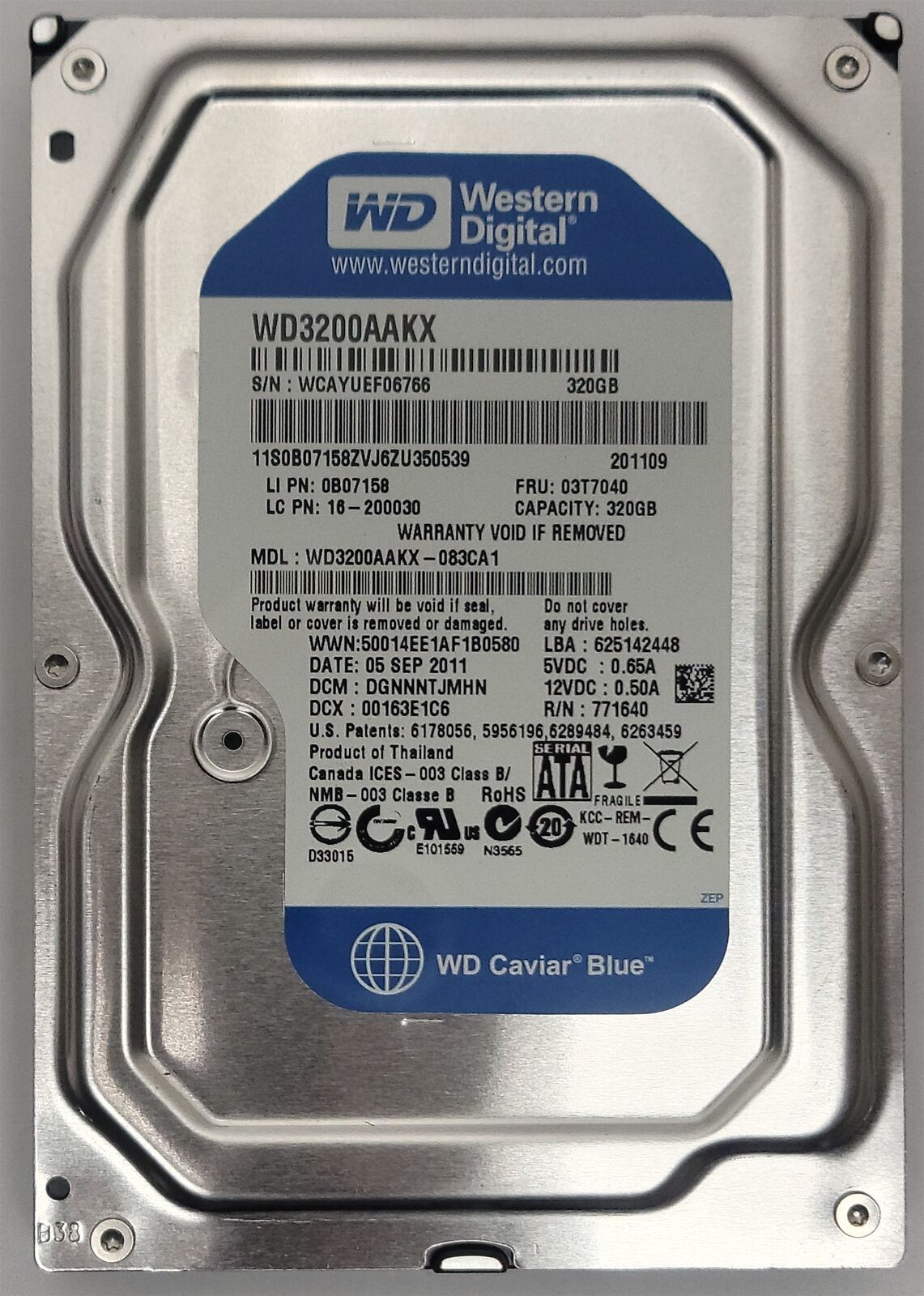 Western Digital WD3200AAKX-083CA1 HDD, 320 GB , SATA/600/ATA8-ACS -Teste... - $9.77