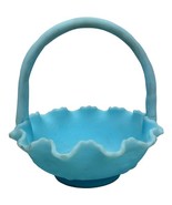 Vintage Fenton 8” Light Blue Turquoise Opaque Glass Ruffled Handled Bask... - $452.37 MXN