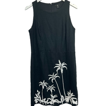 Jason Wu Linen Blend Shift Dress Black 12 Sleeveless Palm Floral Embroid... - £19.59 GBP