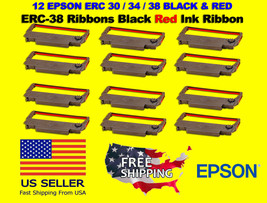 12 Epson Erc 30 / 34 / 38 Black &amp; Red Ink Printer Ribbons **Free Shipping** New - £13.44 GBP