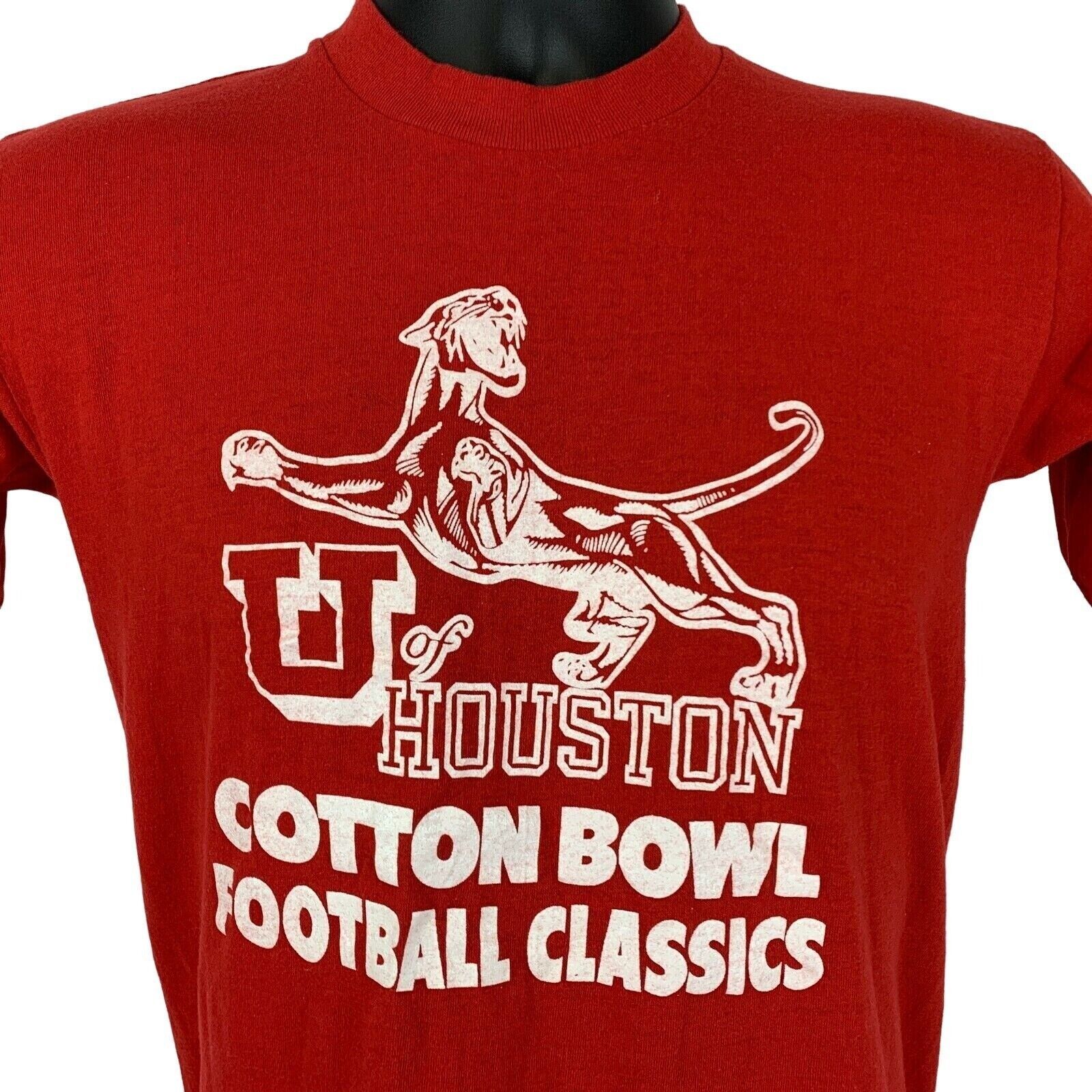 University of Houston Cotton Bowl Vintage 70s T Shirt Small UH Cougars Mens Red - £52.68 GBP