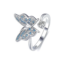 Sterling Silver Butterfly Blue Zircon Toi et Moi Ring - $39.90