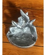 Vintage Two Flying Birds Metal Silver Colored Metal Ashtray – 3 inches h... - £11.64 GBP