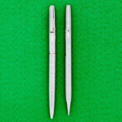 Vintage Sheaffer White Dot Pen And Pencil Set Chrome Click Clip - Tested Works - £11.66 GBP