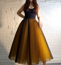 Yellow Black A-Line Pleated Tulle Skirt Outfit Women Plus Size Tulle Midi Skirt image 2