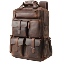 Genuine Leather Backpack For Men Vintage 15.6 Inch Laptop Bag Multi Pockets Ruck - £176.42 GBP