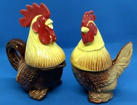 Japan Rooster &amp; Hen Salt Pepper Cream Sugar Condiment 7&#39;&#39; - £31.96 GBP