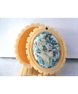 Vintage Celluloid Ivory Ring Trinket Box Romantic Scene Decal Oval Carve... - £15.81 GBP