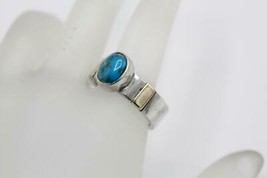 Craig Agoodie Navajo 925 Sterling Silver 14K Gold Detail Turquoise Ring Size 7.5 - £128.48 GBP