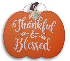 Fantastic Fall Decorative Pumpkin Shaped &#39;&#39;Thankful &amp; Blessed&#39;&#39; Hanging Sign - 1 - £7.22 GBP