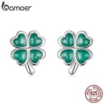 bamoer 925 Silver Four-Leaf Clover Stud Earrings for Women Hypoallergenic Green  - £17.80 GBP
