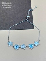 Blue Hamsa Slider Turkish Evil Eye Sterling Silver Bracelet For Male and Female - £101.36 GBP