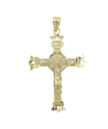 10k Gold Jesus Crucifix INRI Pendant Charm Cross Diamond Cut 1.6&quot; - £121.60 GBP