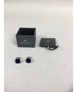 Vintage Bugatchi Cufflinks Silver Tone Dark Blue Square Pattern TC Series - $679.81 MXN
