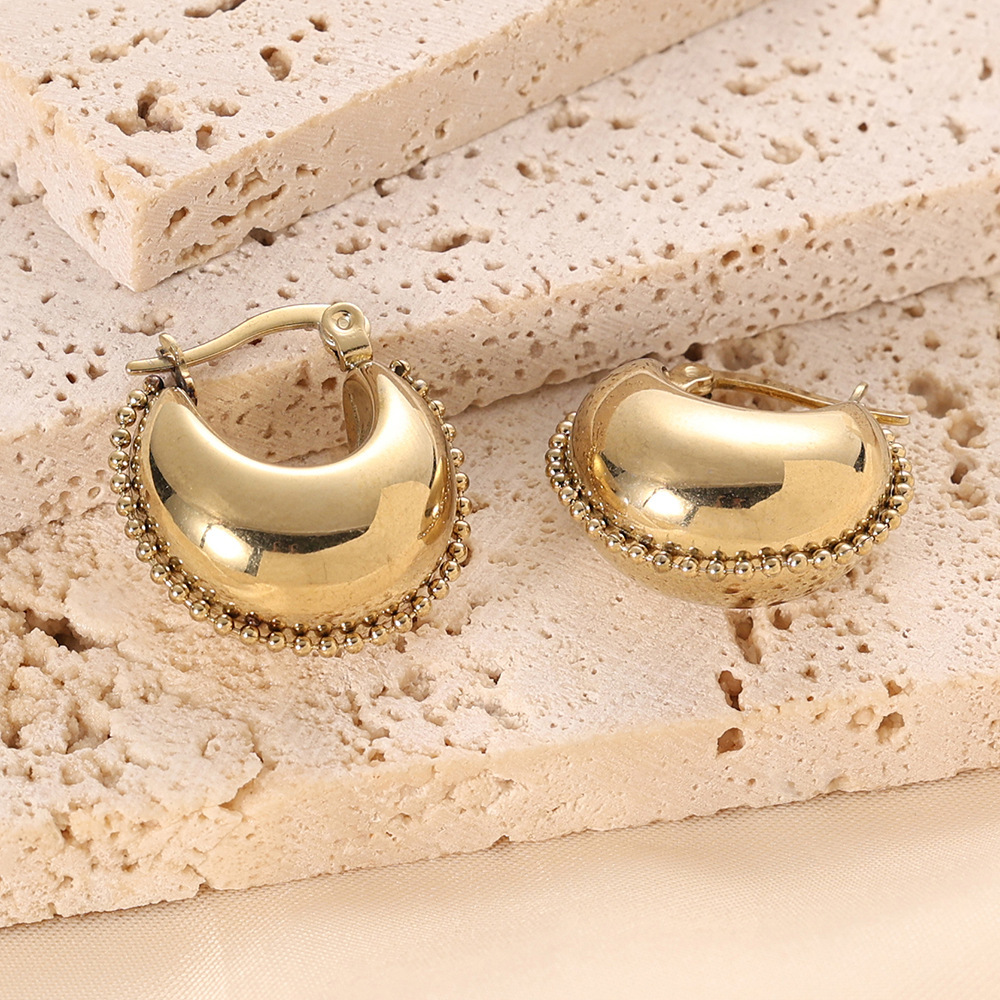 14K Gold Stainless Steel C-Shaped Crescent Cylinder Stud Earrings - $14.89+