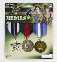Combat Hero Set Of 3 Military Medals Ribbons Halloween Costume Accessory - £6.18 GBP
