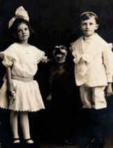 Happy Silly Dog Children Boy Girl Real Photo Postcard Antique - $17.00