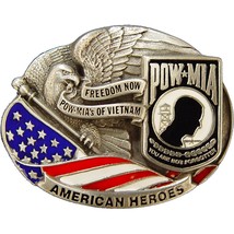 Vietnam POW MIA American Heroes Belt Buckle Enamel Red White &amp; Blue - £30.99 GBP