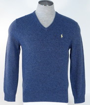 Ralph Lauren Wool Heather Blue Long Sleeve V Neck Sweater Yellow Pony Mens NWT - £78.35 GBP