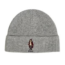 Polo Ralph Lauren Hat Beanie Heather Grey Wool Blend Bear Rib Knit Stree... - £55.61 GBP