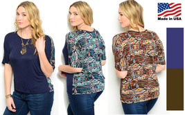 NEW Women&#39;s Plus Size Colorful Print Lace Back Shirt Casual Cute1X 2X 3X Boho - £12.78 GBP