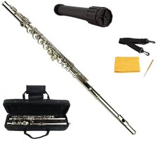 Merano Silver Flute 16 Hole, Key of C with Carrying Case+Stand+Accessories - $85.99