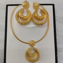 Dubai Gold Plated Jewelry Sets For Women Flower Drop Earrings Pendant High Quali - £53.02 GBP