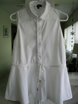 Premise White Sleeveless Blouse Size 10 7 Button Front #7192 - £10.61 GBP