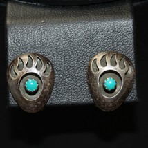 Vintage Navajo Silver Turquoise Clip On Earrings Bear Paw Claw Shadowbox - £31.57 GBP