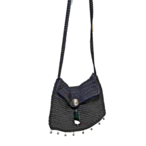Zengoods Womens Black Knit Crocheted Crossbody Purse Beads Stone Buttons... - £15.38 GBP