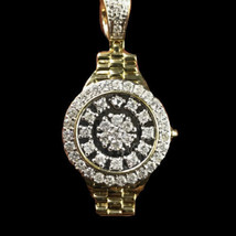 14K Yellow Gold Over 2Ct Round Cut CZ Diamond Watch Chain Pendant 18&#39;&#39; Chain - £143.11 GBP