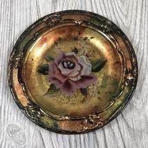 Antique Reverse Painted Pin Dish Goofus Glass Rose Motif - $24.70