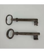 Set Lot 2 Skeleton Keys Heavy Hot Hand Forged Iron Vintage - £34.88 GBP