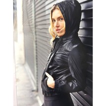 Mauritius Women&#39;s Leather Bomber Jacket with Hood - $186.99