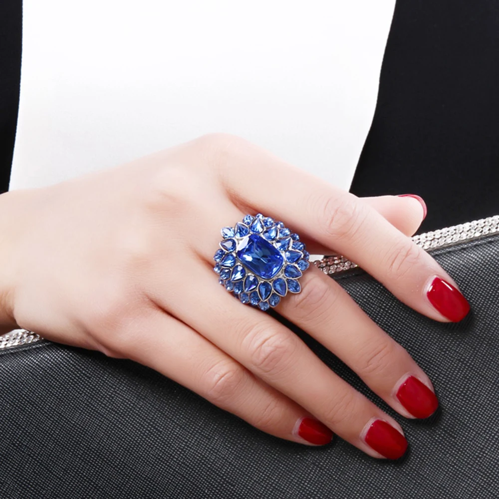 Very large Shiny blue crystal stones rings trendy jewelry jewellery high quality - £53.41 GBP