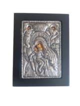 4 &quot;argent 925 grec orthodoxe Axion Esti cadre en bois noir icône de la... - £22.13 GBP