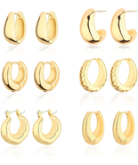 Chunky Hoop Earrings Set 14K Gold Hoop Earrings for Women Hypoallergenic - $344.95 MXN