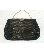 VTG BLACK SEQUIN LADIES EVENING PURSE LUMURED GREEN SILK LINING W/CHAIN ... - $24.70