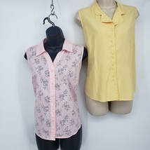 Blouse Lot 2 Button Front Sleeveless Tops Women&#39;s Size Large Pink Yellow  *Flaw - £9.44 GBP