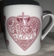 Queens Lace Heart Coffee Mug Made In England Pink Rose Color On White - £11.24 GBP