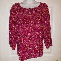 Women&#39;s Floral BOHO BLOUSE St John&#39;s Bay Long Sleeve Pullover Scoop Neck - £13.00 GBP