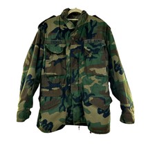 VTG US Army M65 Woodland CAMO Cold Weather Field Jacket Coat Size Small w Patch - £26.26 GBP