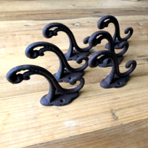 6 Cast Iron Rustic Victorian Style Coat Hooks Hook Rack Hall Tree Vintag... - $27.99