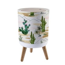 Small Trash Can With Lid Beautiful Seamless Floral Summer Tropical With Cactuses - £50.78 GBP