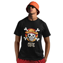 Men Graphic Tees Short Sleeves Crew Neck Straw Hat Skull Black T-Shirt - £10.66 GBP