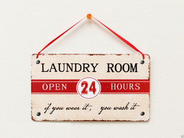 &quot;Laundry Room Open 24 Hours&quot; Metal Antique Wisdom Sign Wall Décor Wall Art - £8.93 GBP