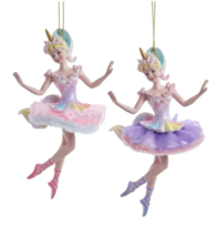 Kurt Adler Set Of 2 MULTI-COLOR Pastel Unicorn Ballerina Christmas Ornaments - £20.20 GBP