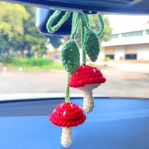 Mushroom Car Accessories Glue Free Safe Crochet Car Mirror Hanging Accessories C - $23.46